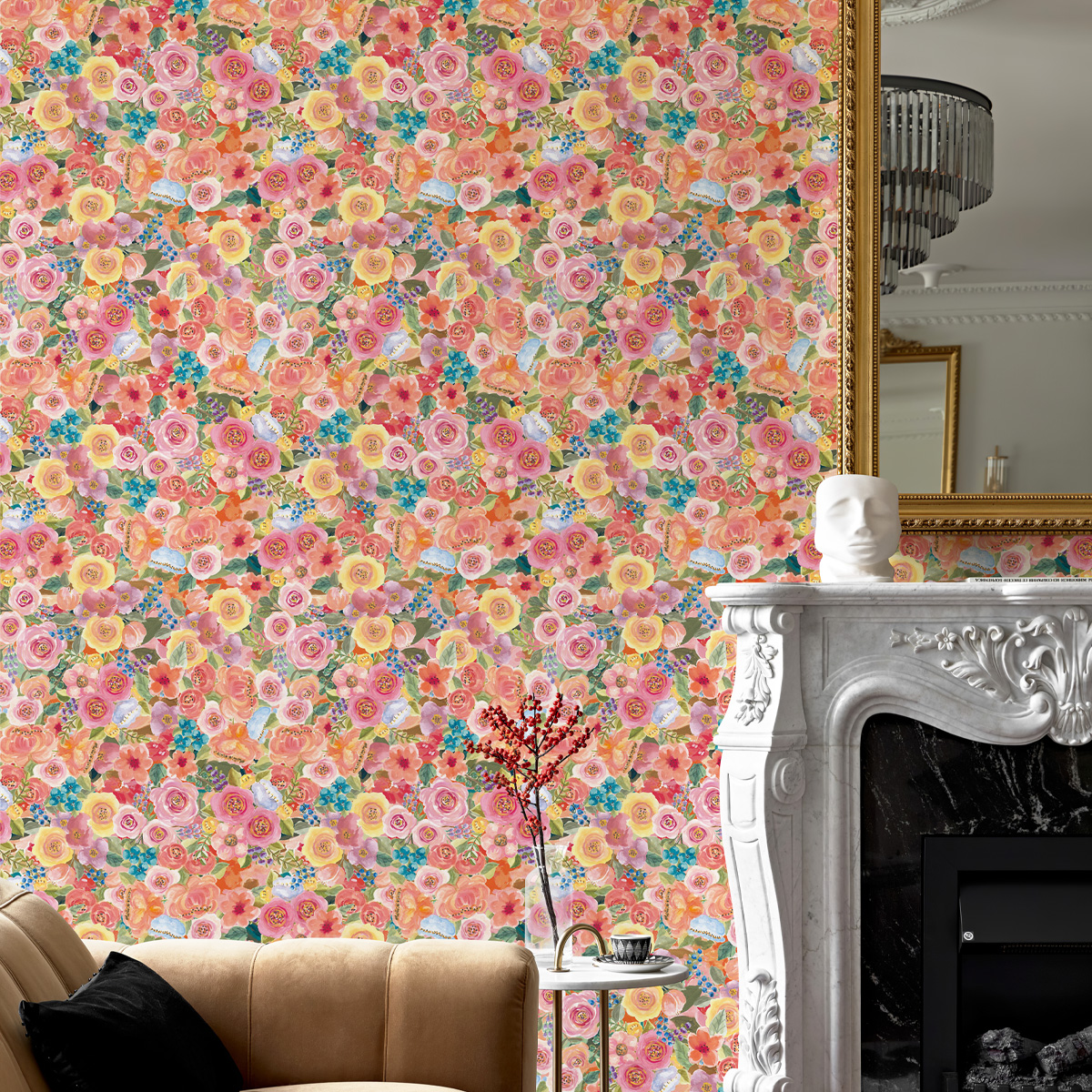 Paper Straw Color - Cute Cat Floral Wallpaper Self-adhesive Waterproof