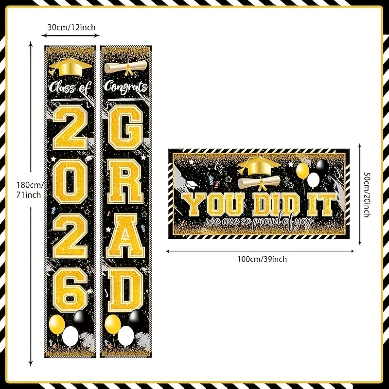 2D 3Pcs 2026 Graduation Banner – обзор и цена Party Banner Gold