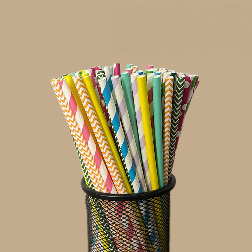 100Pcs Colorful Striped Print  – обзор и цена Paper Straw Color