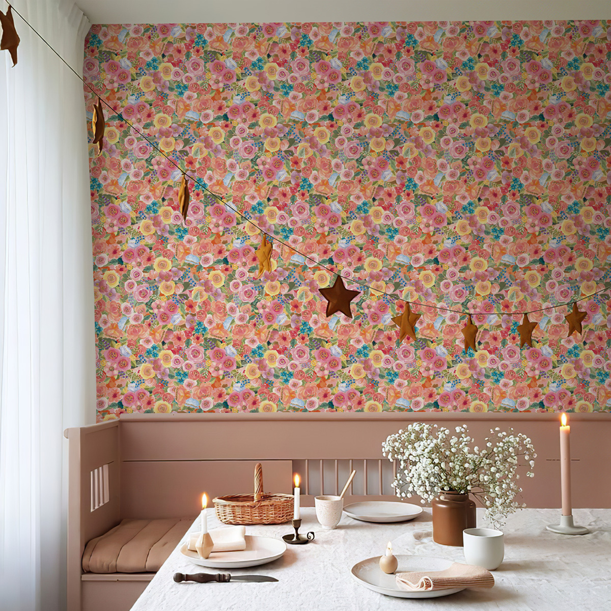 Cute Cat Floral Wallpaper Self – обзор и цена Paper Straw Color