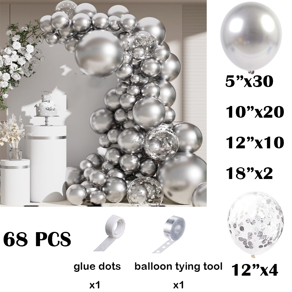68Pcs Metallic Silver Balloons – обзор и цена Balloon Arch Kit
