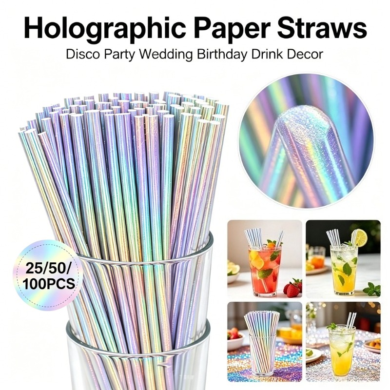 25/50/100PCS Silver Laser Pape – обзор и цена Paper Straw Color