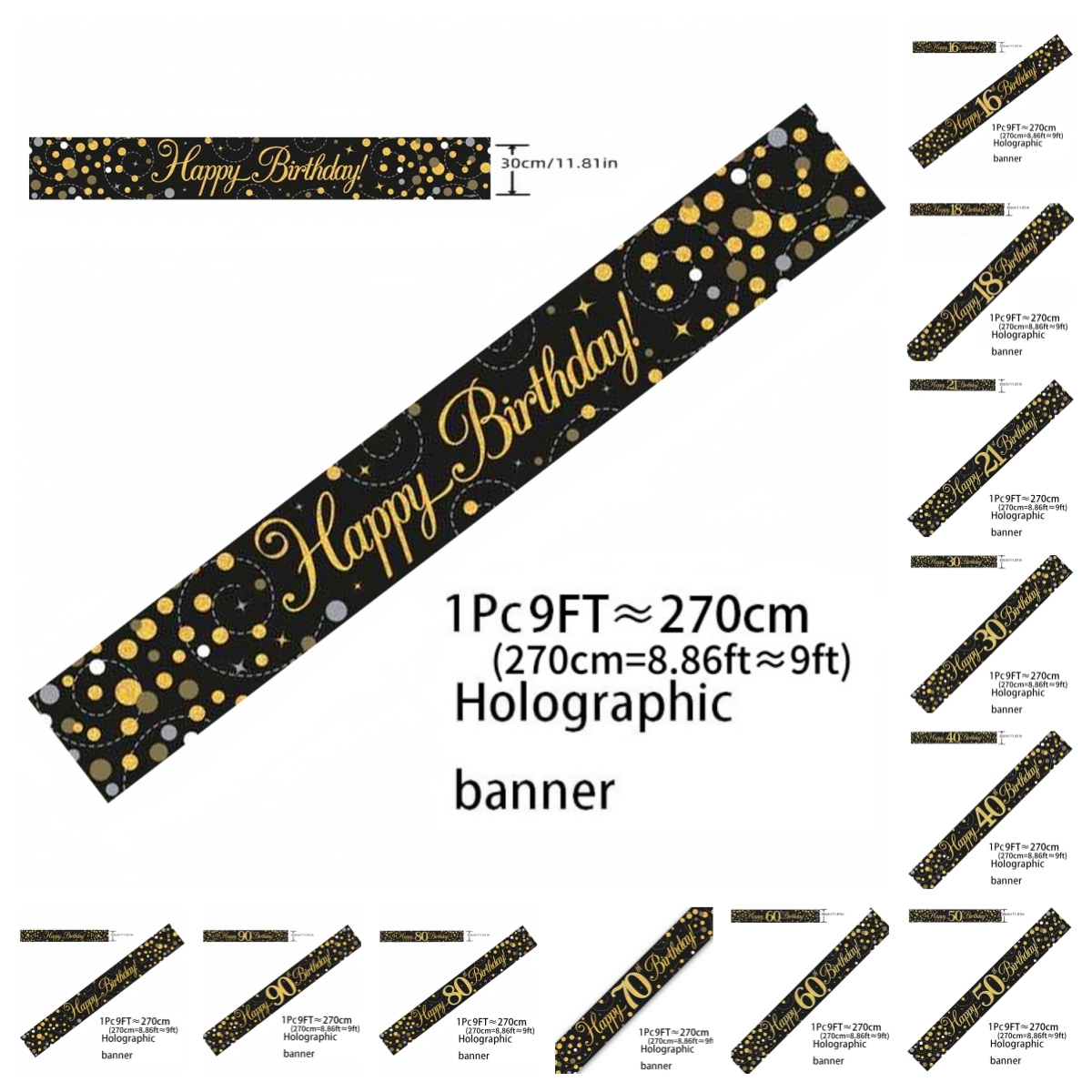 Black Gold Holographic Birthda – обзор и цена Party Banner Gold